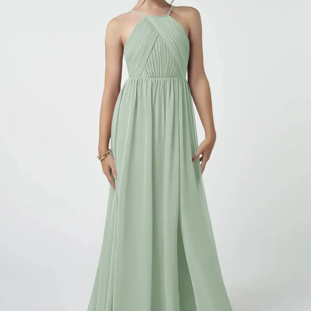 white christmas dresses Zapaka Women Light Green Bridesmaid Dress A-Line Tiered Chiffon Corset Long Wedding Guest Dress, Light Green / US4 main image 0